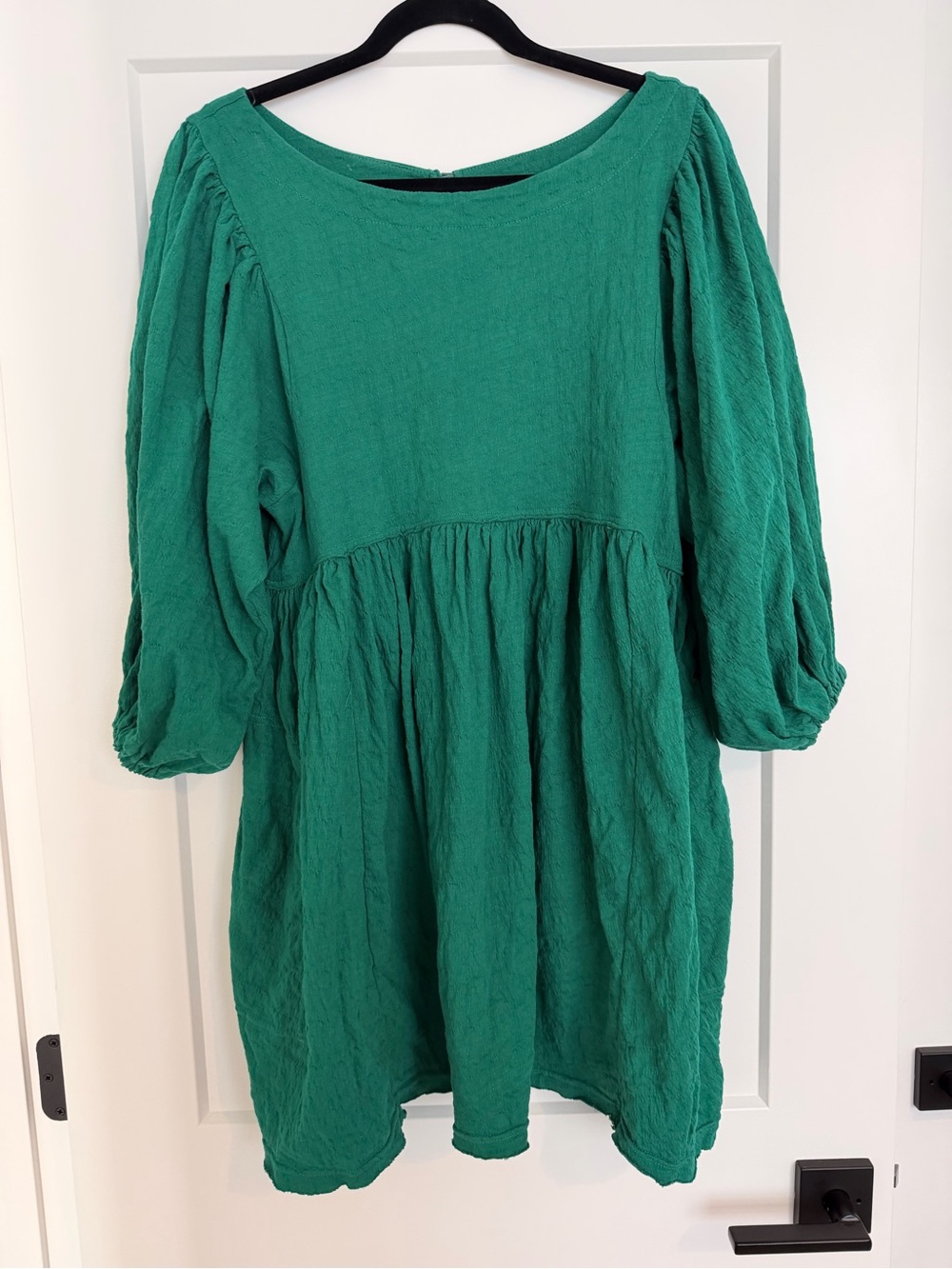 Free People Emerald Green Puff-Sleeve Mini Dress